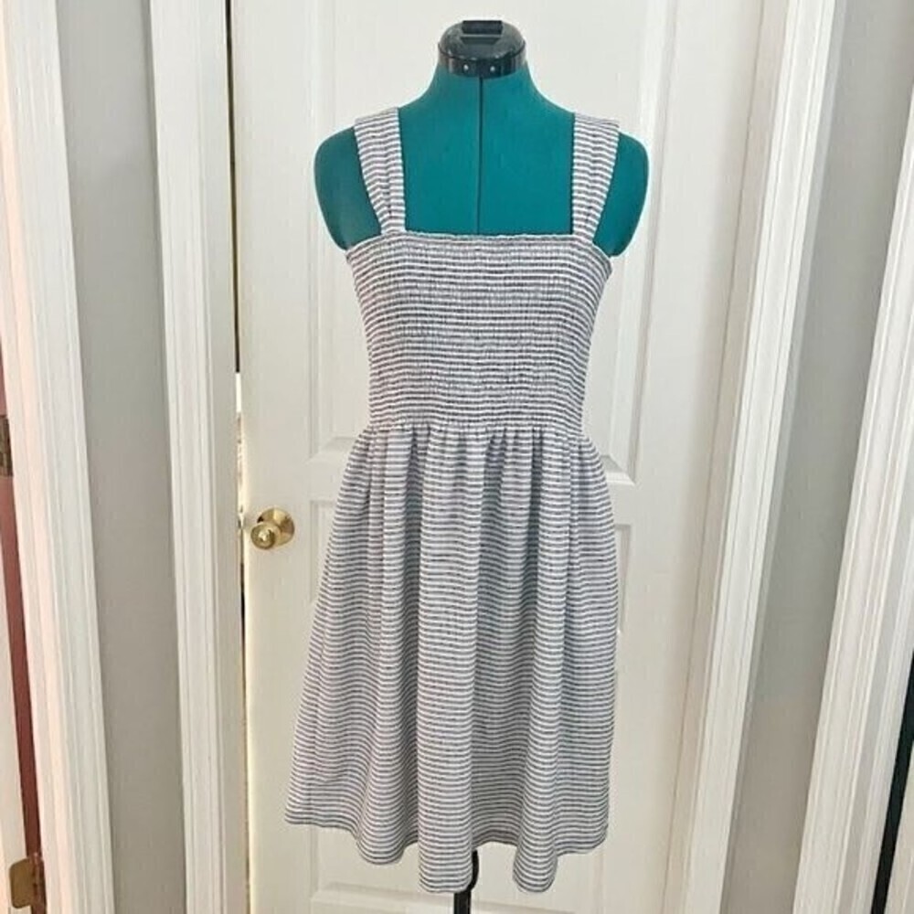 Madewell Texture & Thread NWT Stripe Stretch Smocked Casual Summer Cute Dress